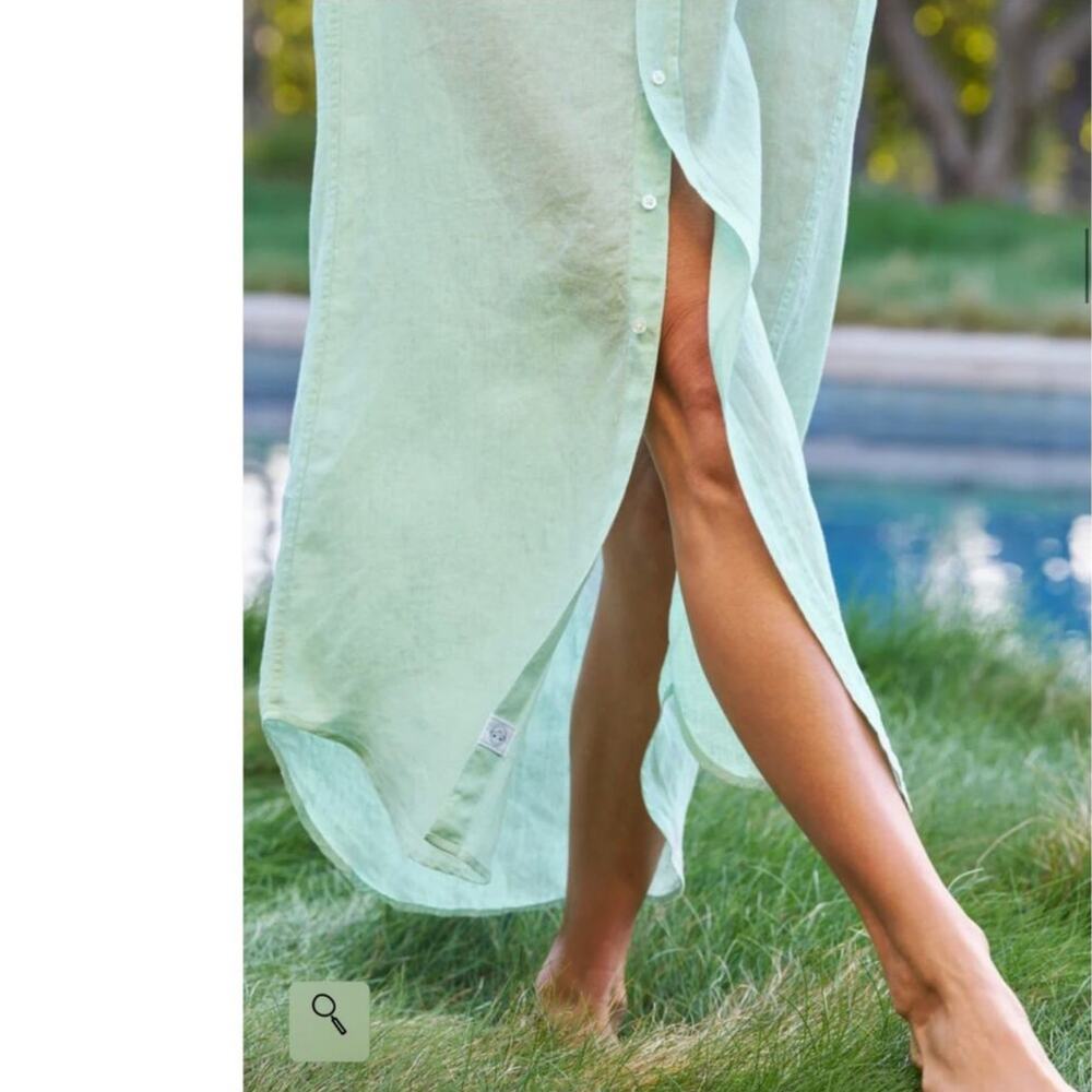 Frank & Eileen Rory Maxi Shirtdress Italian Linen Seafoam Green Size XL - Picture 5 of 11
